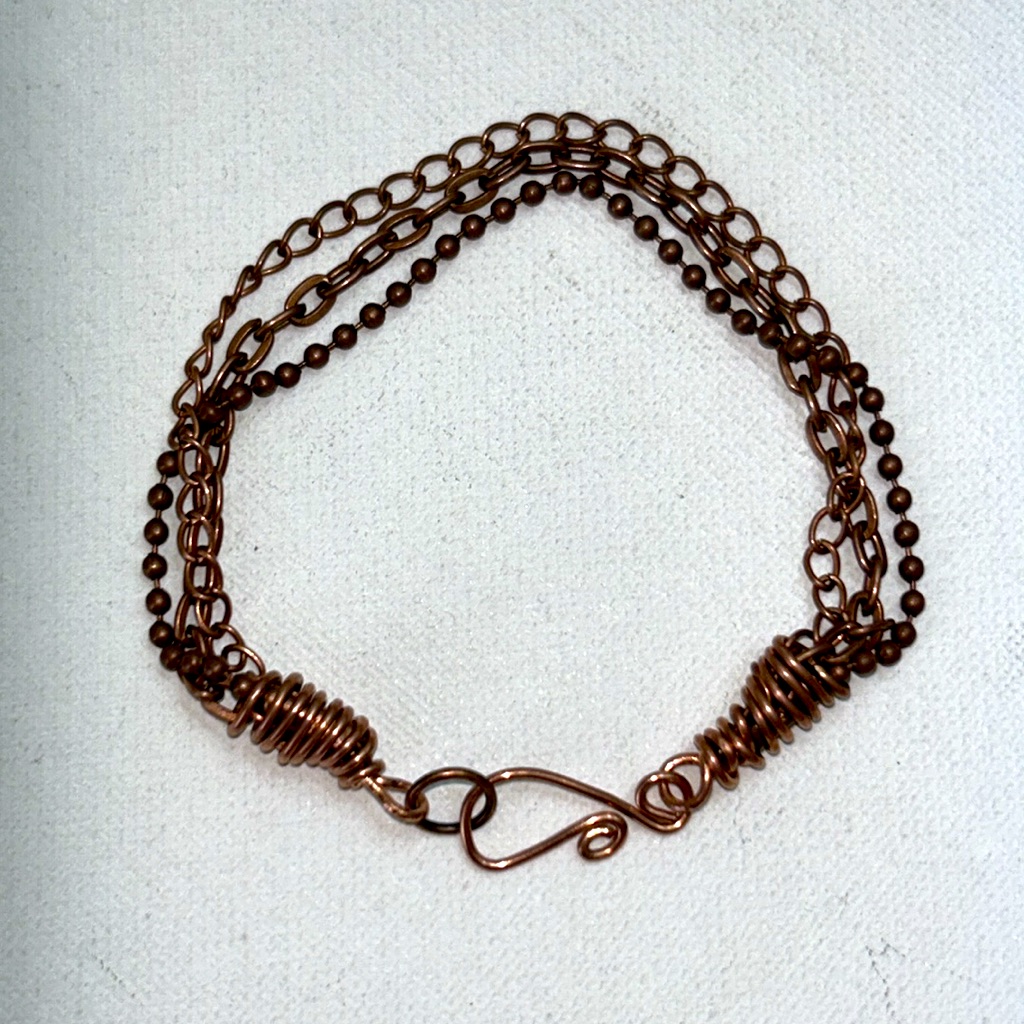 Handmade Solid Copper 3 Stand Bracelet With Hook Closure 7th Anniversary Gift